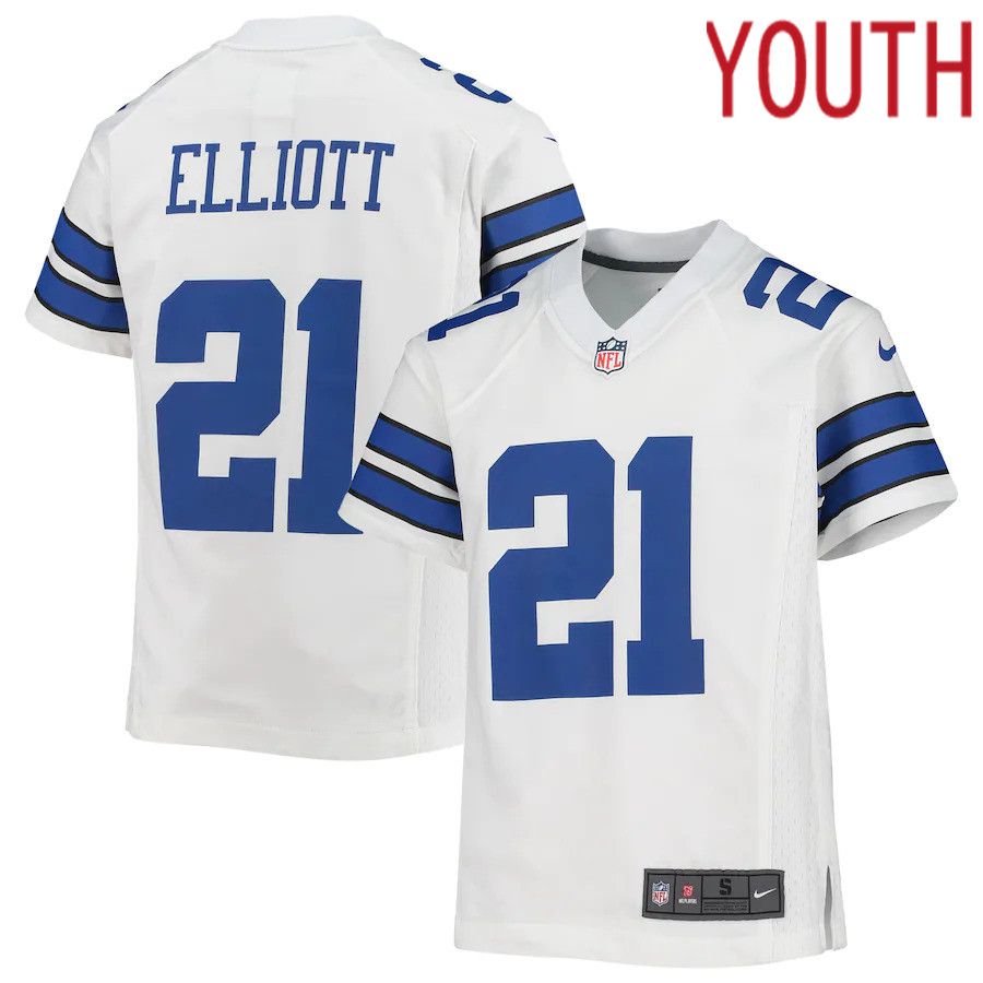 Youth Dallas Cowboys #21 Ezekiel Elliott Nike White Player Game NFL Jersey